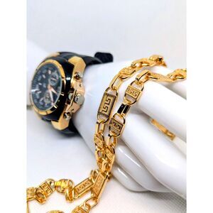 Men's Heavy Gold Filled Greek Key Necklace (48grams) (GF Stamped) + V6 Watch Set